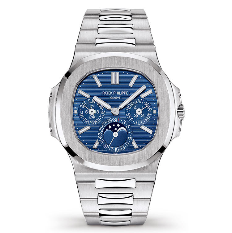 <span style=background-color:#000;color:#fff;padding:10px;>あのノーチラスに永久カレンダー！</span><br /><br /><font size=4><b>PATEK PHILIPPE</b></font><br />パテック フィリップ<br /><font color=red><b>ノーチラス パーペチュアルカレンダー 5740/1</b></font><br />ラグジュアリースポーツウォッチの傑作が初の永久カレンダーを搭載！　月、曜日、日、閏年、月齢、24時間の表示を整然と盤面にまとめ、しかもケース厚僅か8.42mmにとどめた。自動巻き。径（10-4時方向）40mm。18KWGケース＆ブレスレット。今秋発売予定。予価1297万円（パテック フィリップ ジャパン・インフォメーションセンター）