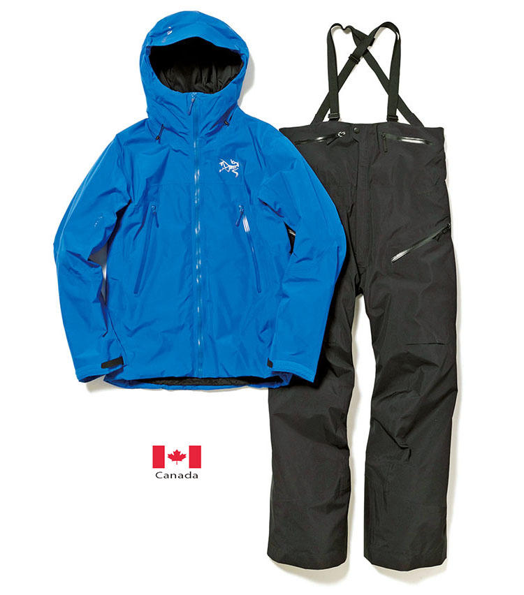 <b>■Arc’teryx／アークテリクスのタウリJKT＆スティンガービブ</b><br><b>大人アウトドアの火付け役らしい洗練顔</b><br>“いかにもハイスペック”でないのが、ここの魅力。都会に馴染む洗練顔ながら、2層仕立てのゴアテックス(R)は強い風雪をしっかり防ぐ。さらに、コアロフト シンセティックインサレーションが、万が一シェル内が湿っても暖かさを保つなど、さりげなく本格使用に。<br><small>スキージャケット8万1000円、スキーパンツ7万3000円（以上アークテリクス コールセンター</small><br><b>about BRAND</b><br>1989年にカナダで創業。クライミング用のハーネスメーカーとして端を発する。現在では、バックパックやシェル、アウトドアウェア全般を手掛けるまでに成長。洗練されたデザインやカラーリングに定評があり、欧州でも人気を博す。