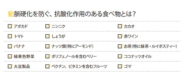 動脈硬化を防ぐ抗酸化作用のある食べ物一覧