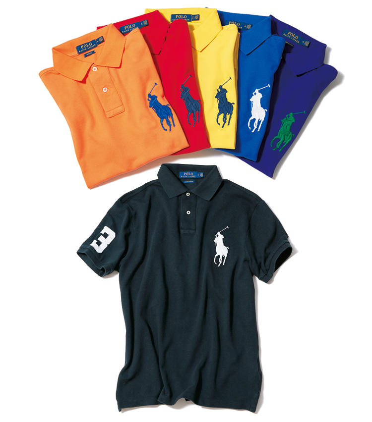 <span style='font-size:1.25em;'><strong>BIG PONY POLO MESH SHIRT ／ ビッグポニー ポロメッシュシャツ</strong></span><br />各1万5000円（ラルフ ローレン）<br />■<strong>躍動感に溢れる迫力の'ビッグポニー'モデル</strong><br />2005年にデビューを飾った通称'ビッグポニー'ロゴのポロシャツ。通常サイズのロゴでは描ききれなかった馬の目や筋肉の盛り上がりなども刺繍で立体的に表現され、その躍動感がアクティブ＆ラギッドな印象を後押しする。<br />■<strong>VARIATIONS</strong><br />ビッグポニーモデルに限らず、ボディカラーと相性のいい色がロゴに配されているのも、ポロラルフ ローレンの魅力。色違いで何枚も揃えたくなってしまうのは当然の気持ちといえよう。