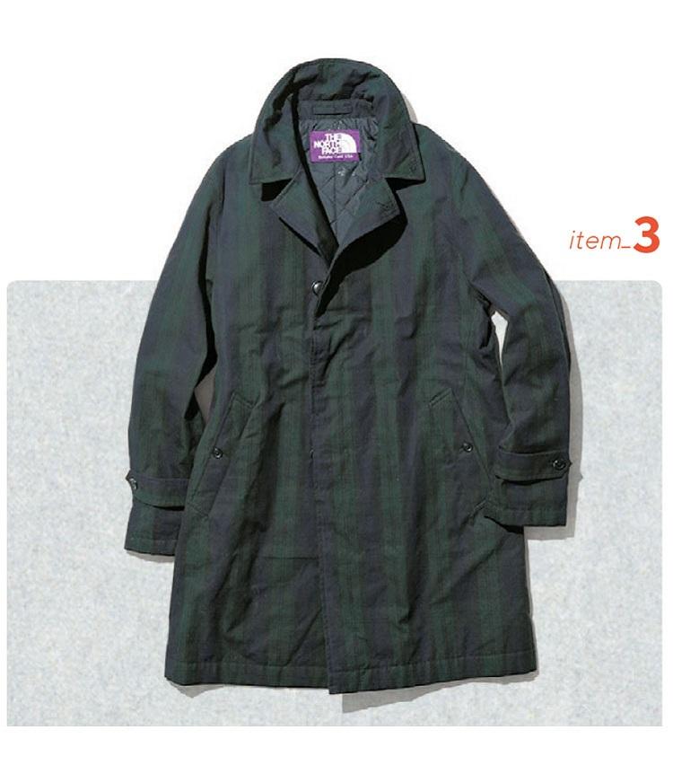 <b>The north face purple label×Beams／ザ ノース フェイス パープルレーベル×ビームス</b></br></br>■保温</br></br><b>オンオフで活躍する英国伝統柄</b></br>毎年人気の別注シリーズから今回はブラックウォッチ柄が登場。スーツにもカジュアルウェアにも似合う英国伝統柄コートは一見薄手ながらプリマロフト内蔵で保温性確保。暖冬の昨今にちょうどいいコートだ。4万円（ビームス 原宿）