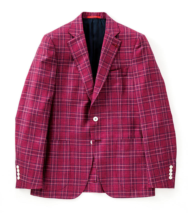 <b>■ISAIA／イザイア<br>アッパーエイジの顔色がフレッシュに</b><br>ウール×シルク×リネンの三者混。このブレンドによる程よいシワ感が、鮮やかな色を和らげる。白髪交じりのグレイッシュなヘアとも好相性。27万円（イザイアジャパン）