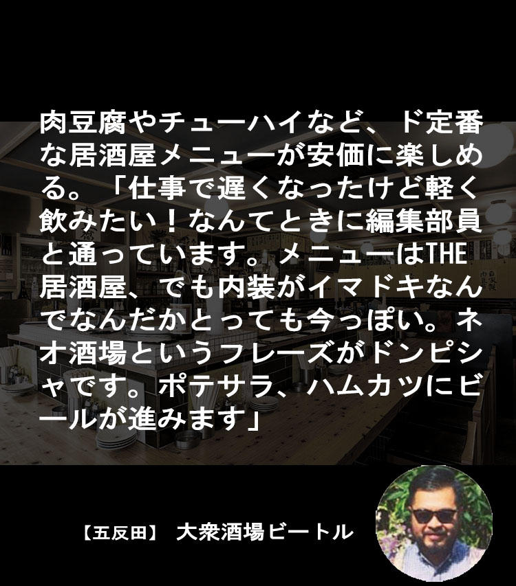 【五反田】大衆酒場ビートル（TEL:03-6721-9211、東京都品川区東五反田1-23-7メリス五反田ビル1F）