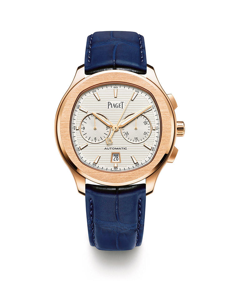 <b>PIAGET</b></br>ピアジェ</br></br><b>ピアジェ ポロ S ウォッチ</b><hr><b>上品な個性を生む２つのフォルムの融合</b></br>丸型ケースにクッション型ダイヤルの組み合わせが、カジュアルでエレガントな印象を与える。横ストライプのギョーシェもスタイリッシュだ。クロノグラフ作動中でも時計精度へ影響を与えづらい垂直クラッチを採用したムーブメントも、高性能。マホガニーブラウンのストラップが付属。自動巻き。径42mm。18KPG ケース。アリゲーターストラップ。347万5000 円（ピアジェ コンタクトセンター）