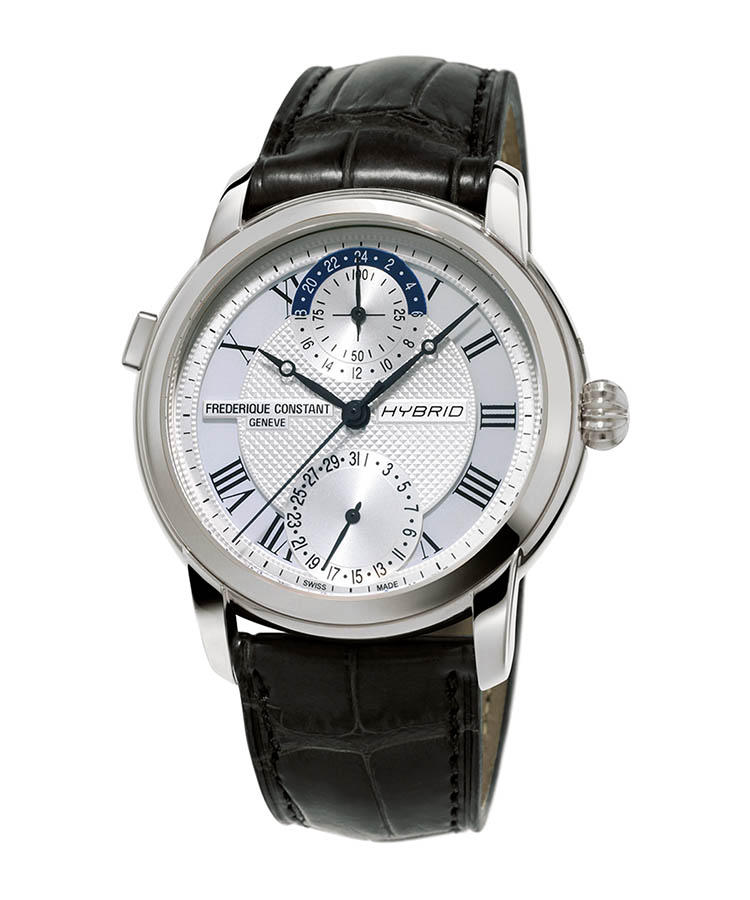 <b>FREDERIQUE CONSTANT</b><br/>フレデリック・コンスタント<br/><br/><b>クラシック ハイフ?リット? マニュファクチュール</b><hr><b>スマホと連携する初の機械式時計</b><br/>自社製自動巻きとスマートウォッチのテ?ハ?イスをト?ッキンク?。左側のホ?タンを押すと、スマートフォンと連携し、機械式時計を多機能にする。テ?ハ?イスとスマホとて?様々な健康管理をサホ?ートし、機械式ムーフ?の精度も記録。ハイフ?リット?自動巻き。径42mm。SSケース。アリケ?ーターストラッフ?。43万7000円(フレテ?リック・コンスタント相談室)