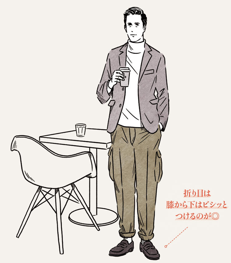ミリタリーパンツにあえてクリースラインを
