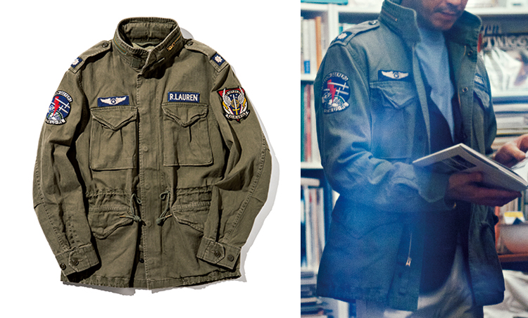 <p><strong>M-65 type Jacket in<br />
“TAXI DRIVER”</strong><br />
大都会の中の孤独をテーマとした『タクシードライバー』。銃やモヒカンとともに主人公トラヴィス（ロバート・デ・ニーロ）を象徴するのがM-65ジャケットだ。本企画で使用した一着は、リアルなヴィンテージ加工を施したラギッド感が魅力。6万6000円／ポロ ラルフ ローレン（ラルフ ローレン）</p>
