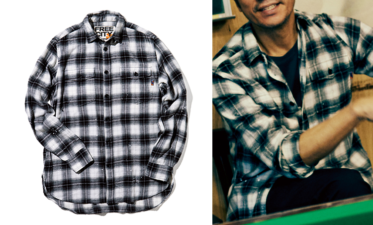 <p><strong>Ombre Check Shirt in<br />
“THE COLOR OF MONEY”</strong><br />
邦題は『ハスラー2』。才気あふれる若手ハスラーのヴィンセント（トム・クルーズ）は、オンブレチェックのシャツに黒Tシャツという装いで活躍した。今回は、米セレクトショップでバイヤーを務めたニーナ・ガーデュノ氏が手がけるシャツでその装いを再現。2万4000円／フリーシティ（フリーシティ）</p>
