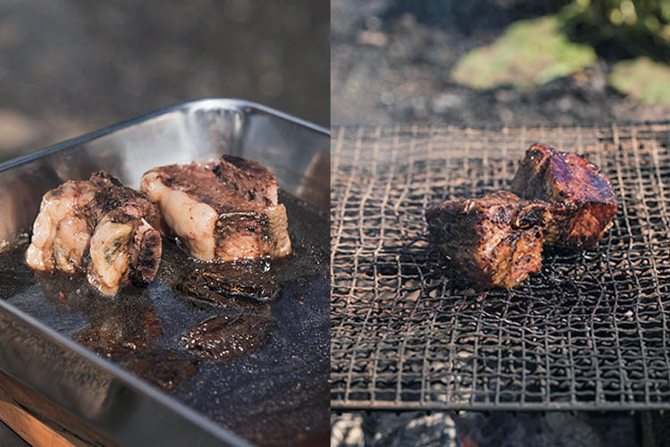 牛のショートリブの薪焼き ジャガイモのサラダ