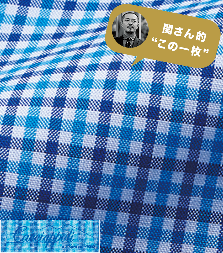 <p><strong>『ナポリらしい色彩の美しさはここならではの魅力』<br />
──ビームス F スタッフ 関 哲郎さん</strong><br />
「ナポリブランドならではの美しい色彩にいつも魅了されます。鮮やかなブルー系で構成されたギンガムチェックは春夏にぴったり」。同生地でのオーダー価格3万6000円～／カスタムテーラー ビームス（ビームス ハウス 丸の内）</p>
