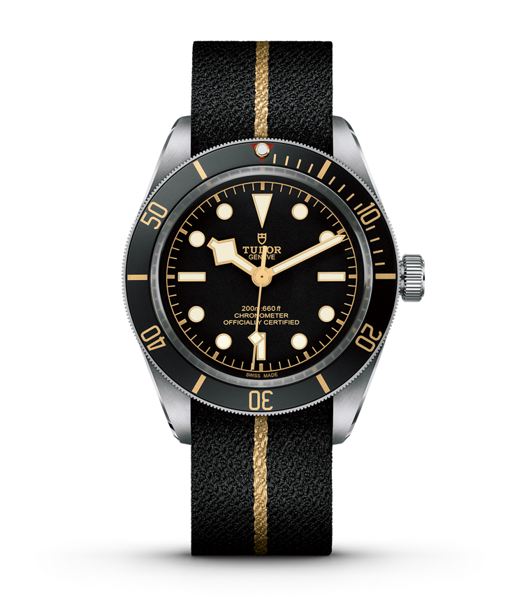 <p><strong>【歴代ダイバーズに範を採ったレトロフューチャー】<br />
TUDOR ／ チューダー<br />
ブラックベイ フィフティ-エイト</strong><br />
その名の通り、1958年製モデルをモチーフとした小ぶりなケースで濃密なヴィンテージ感を創出。スノーフレークと呼ばれる時針などにブランドのダイバーズの歴史を継ぐ。古いシャトル織機で織ったストラップはしなやか。自動巻き。径39mm。SSケース。ファブリックストラップ。33万2000円（日本ロレックス／チューダー）</p>
