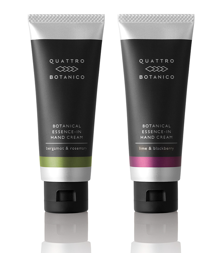 <p><strong>Quattro Botanico<br />
クワトロボタニコのボタニカル エッセンスイン ハンドクリーム</strong><br />
贅沢にもエイジングケア（年齢に合わせたうるおいのケア）で注目のレチノールを処方した“老け手”をケアできる男性用。成分を肌に長時間閉じこめる3D保湿膜を形成してくれる。2種の香りから選べるのもいい。各40g 1600円（リ・ブランディング ジャパン）</p>
