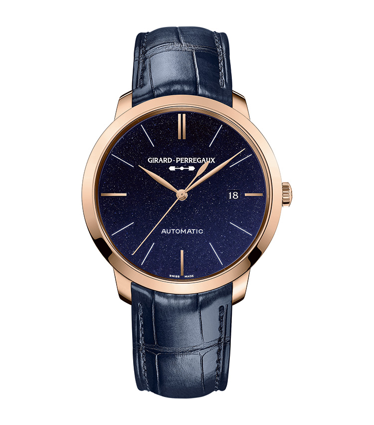 <p><strong>GIRARD-PERREGAUX（ジラール・ペルゴ）<br />
1966 オリオン</strong><br />
名門マニュファクチュールによる、薄型自動巻きの名機Cal.3300を、華やかなポリッシュ仕上げのPGケースに搭載。ダイヤルには星が煌めくようなアベンチュリンを用い、艶やかなドレスウォッチに仕立て上げた。４方向のバーインデックスを植字とすることで視認性を高め、同時にシンプルなデザインに個性を育んでいるのも巧み。自動巻き。径40mm。18KPGケース。アリゲーターストラップ。205万円（ソーウインドジャパン）</p>
