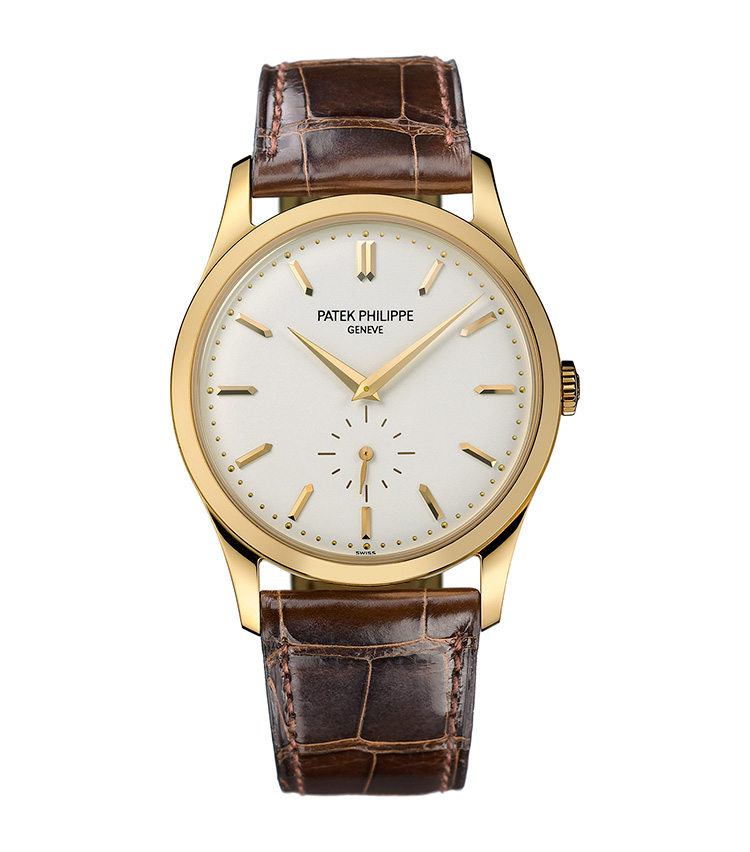 <p><strong>PATEK PHILIPPE（パテック フィリップ）<br />
カラトラバ 5196</strong><br />
ケースサイドとラグとが優美なカーブで調和を成すエレガントな外観は、1932年誕生のRef.96をルーツとする。愛称は、クンロク。カラトラバの原点となる普遍のスタイルを今に継承するメゾンの代表作。すべてのパーツに入念な手仕上げが施され、7.68mm厚の薄さの中に美を育んだ。手巻き。径37mm。18KYGケース。アリゲーターストラップ。257万円（パテック フィリップ ジャパン・インフォメーションセンター）</p>
