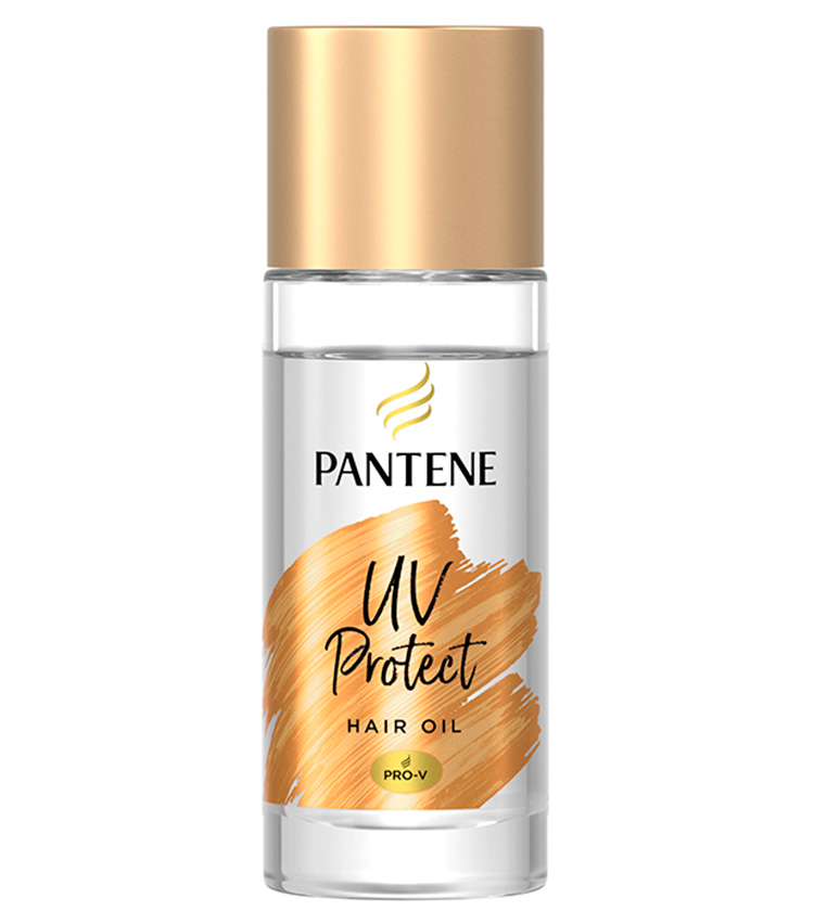 <p><b>PANTENE<br />パンテーンのUVカット ヘアオイル</b><br />
“UVカット・ヴェール”を搭載する髪の日焼け止め。紫外線とドライヤーの熱による乾燥やパサつきからも髪を守る。髪にムラなく塗布できる“スムースキャリーオイル”でサラサラに。50㎖ 1348円〈参考価格〉（P&G）</p>
