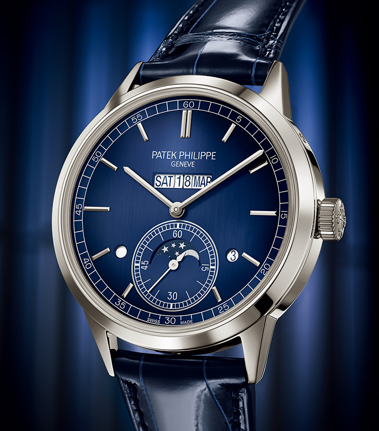 <p><b>PATEK PHILIPPE（パテック フィリップ）<br />
インライン永久カレンダー 5236P<br />
<br />
1972年製懐中時計に範を採るインライン表示</b><br />
各位を分けた日付表示の両サイドに月と曜日の各表示が一直線に並ぶ。実に見やすい暦表示は、日付リングの内側に月と曜日ディスクを入れ込み、ボールベアリングで支える仕組みに。自動巻き。径41.3mm。Ptケース。アリゲーターストラップ。1494万9000円（パテック フィリップ ジャパン・インフォメーションセンター）</p>
