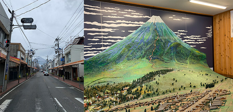 左：街道　　右：御師町の昔の街並みを再現したジオラマ