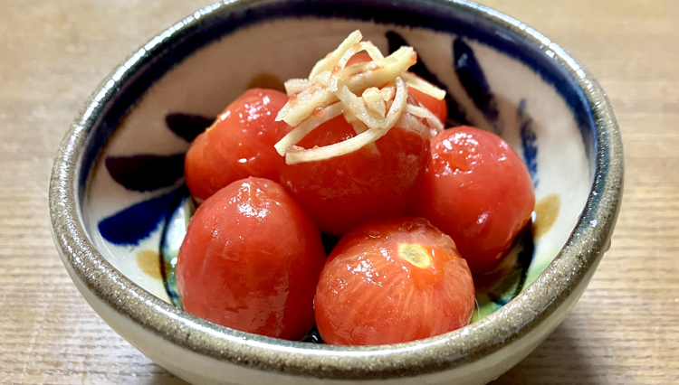 冷やしたビールと相性抜群の簡単晩酌おつまみ「ミニトマトのおひたし」