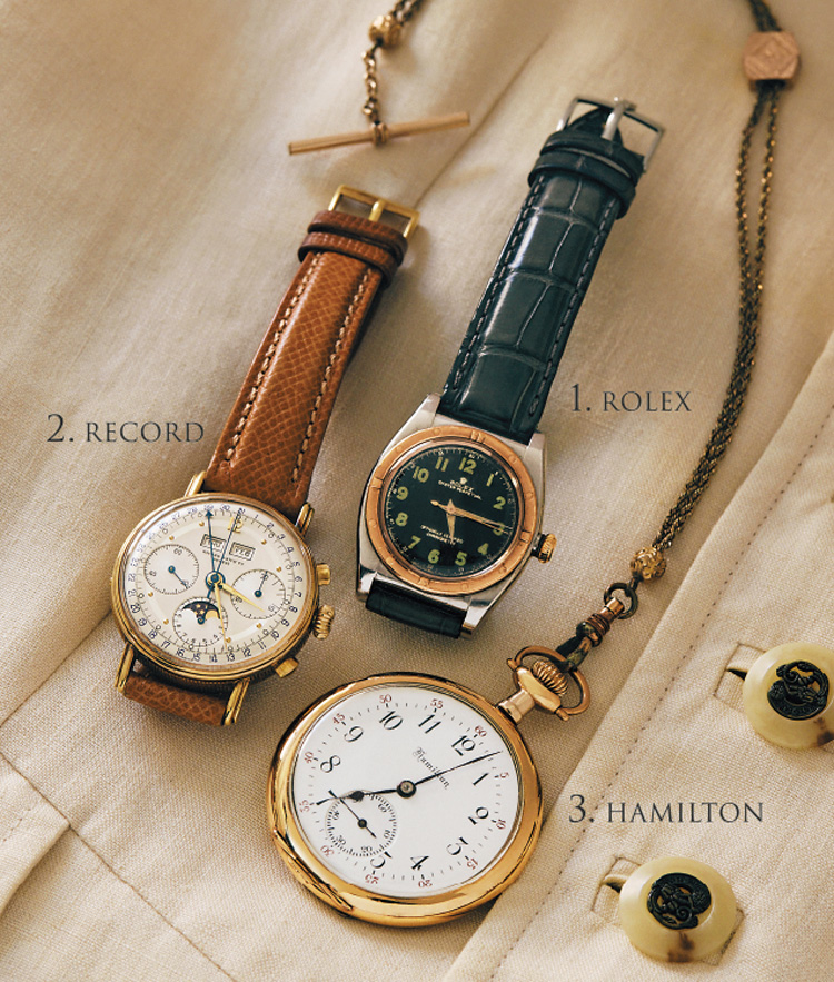 ヴィンテージウォッチ 1. ROLEX、2. RECORD、3. HAMILTON