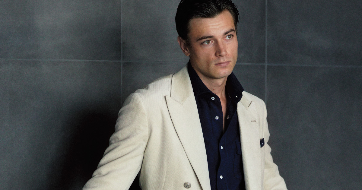 ブルネロクチネリ　カシミヤ混　ノータックコーデュロイトラウザー　細畝　グレー メンズ パンツ＆バミューダショートパンツ | Brunello Cucinelli