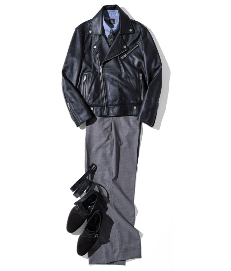 ドレスミックスなライダーススタイルをワイドパンツでアップデート