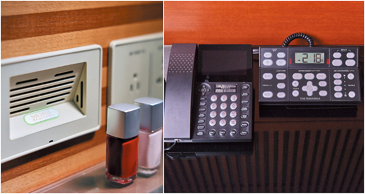 ベッドサイドコントロールパネルとネイルドライヤー"